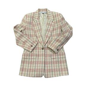 Vintage ANNE KLEIN II Wool Blazer Jacket 90s Plaid Boxy Sz Small Oversized Fit